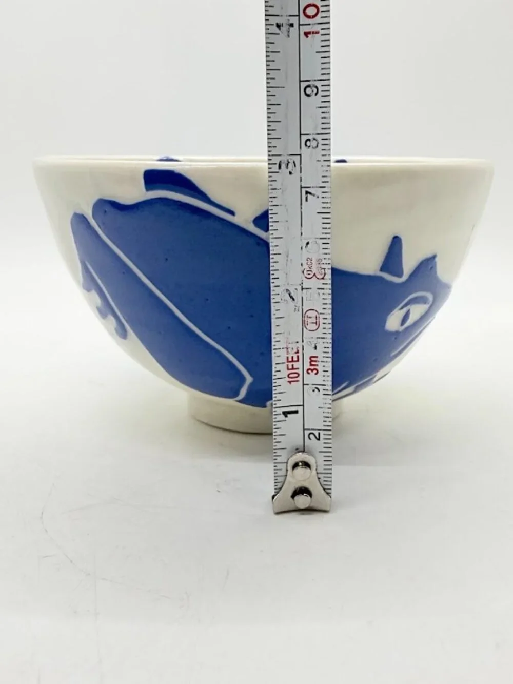 Karis Swink Barry Art Pottery Signed Blue Frog Soup Cereal Bowl Sgraffito Style